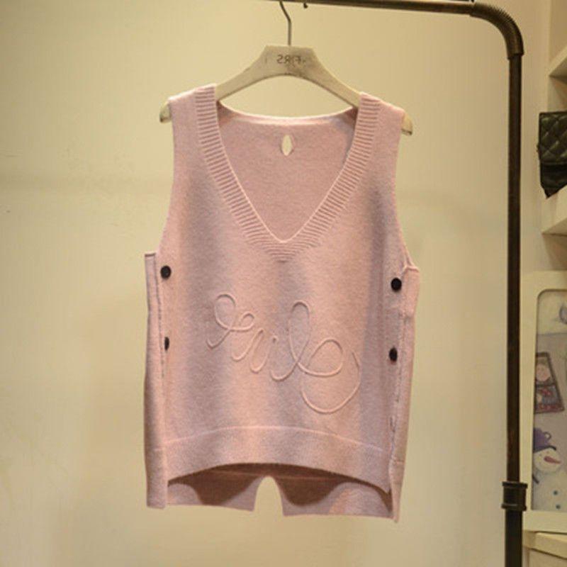 

Женский жилет весна-осень короткий вязаный жилет модный жилет корейский стиль свободная одежда XXXL розовый