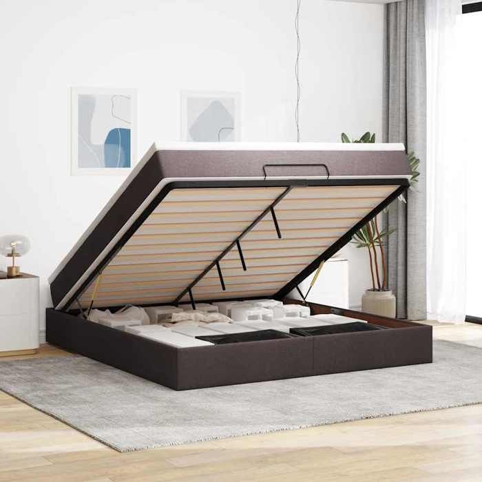 VidaXL Cadre de lit ottoman avec matelas marron foncé 180x200 cm tissu, cadre de lit, cadre de lit rembourré, cadre de lit 3311130