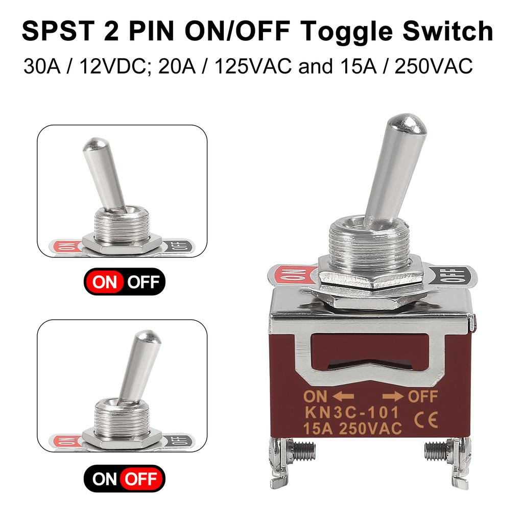 5pcs Waterproof Toggle Switch 15A 250V AC Heavy Duty Car Boat Rocker Toggle Switch SPST 2 Pin ON Off Switch for Auto Car Truck