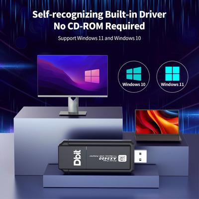 DBIT WLAN-Adapter AX5400 USB-Netzwerkkarte Wifi 6e Tri-Band-Dongle für PC-Desktops Laptop Windows 10 11 Treiberlos
