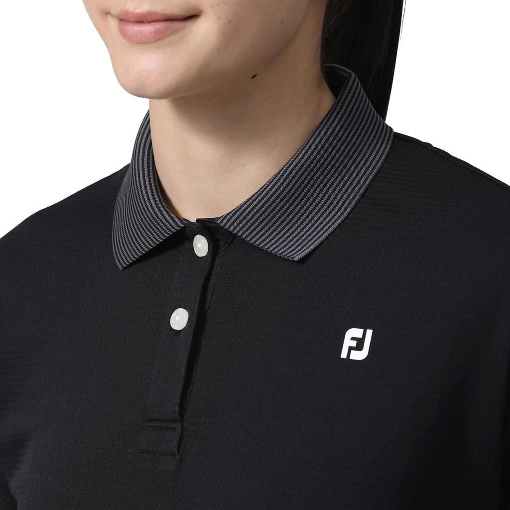 FootJoy DRY THROUGHLIGHT Short Sleeve French Sleeve Polo Shirt, Black, Women's, Size Small, FJW-S24-S02, 81920-S