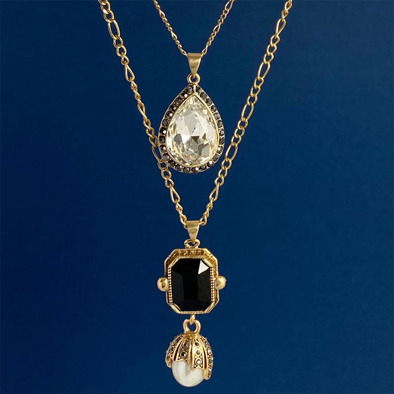 

Новое винтажное двухслойное ожерелье-подвеска в виде капли с жемчугом и бриллиантами для женщин античный бронзовый