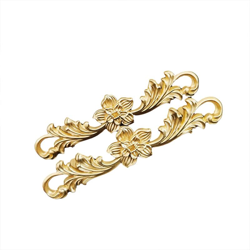 1Pcs Brass Drawer Handle, Patterned Flower Bar Handles, Vintage European Style, Hand-held Closet Door Pulls