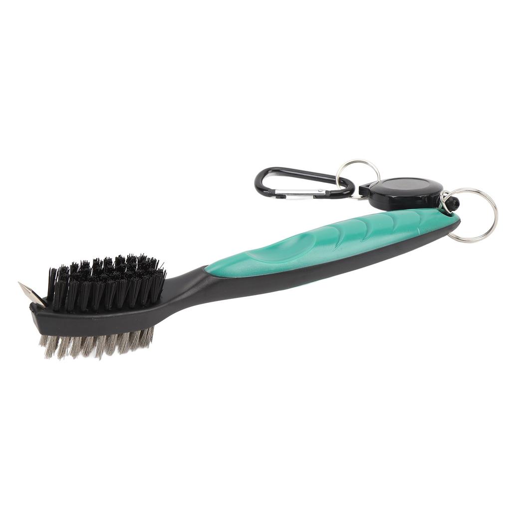 Golf Club Brush with Retractable Cord Dual Sided Steel Bristles Ergonomic Handle Golf Club Cleaning Brush Green