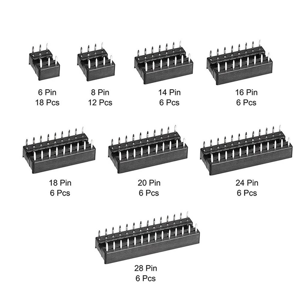 66 Stück IC-Chip-Sockel Isolierter Kunststoff Flachstift IC Sortimentskit Schaltungskomponenten 6P bis 28P