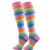 Śmieszne skarpetki damskie długie tęczowe paski modna bawełniana kolorowe zakolanówki pończochy Skateborab dla dziewcząt hiphopowych nad podkolanówkami