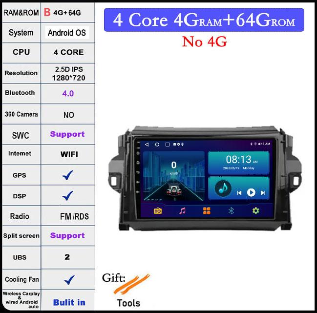 9 Zoll Android 14 Für Toyota Fortuner 2016 - 2021 Autoradio Multimedia Video Player Navigation GPS Stereo Auto 4G Let