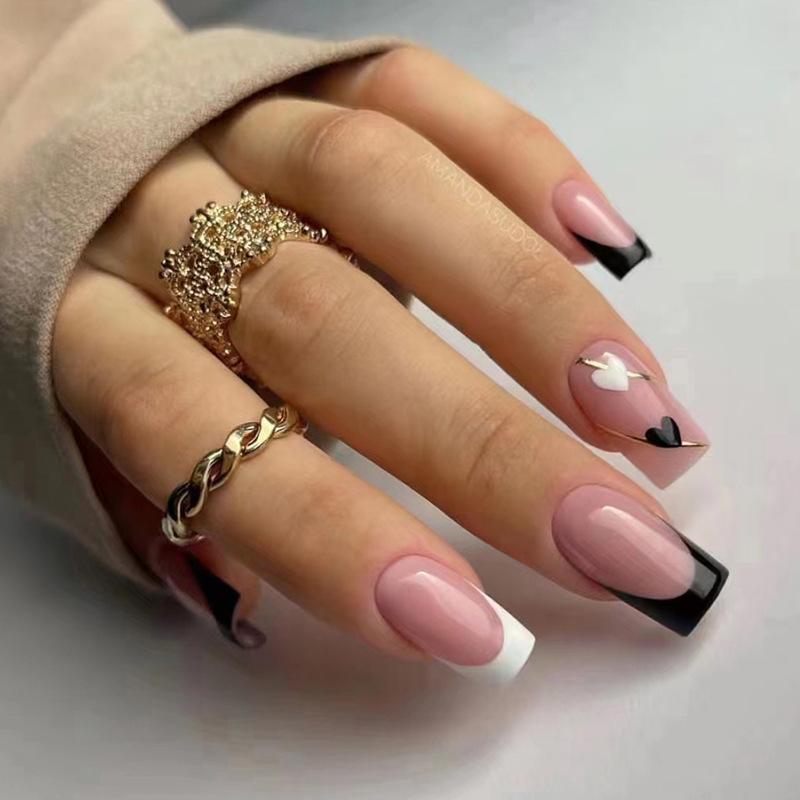 24Pcs Handmade Short Square Press On Nails Gradient White Edge Nude French Tip Fake Nails