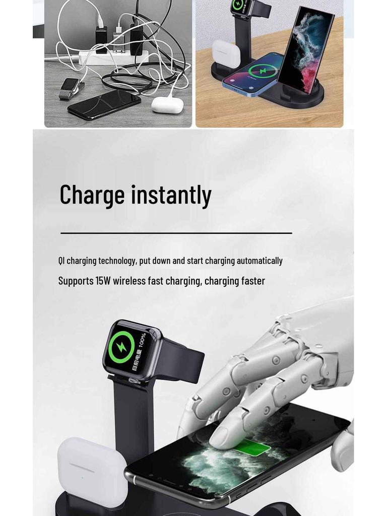 Certified 15W 3-in-1 Wireless Charging Stand for iPhone, Watch & Earbuds