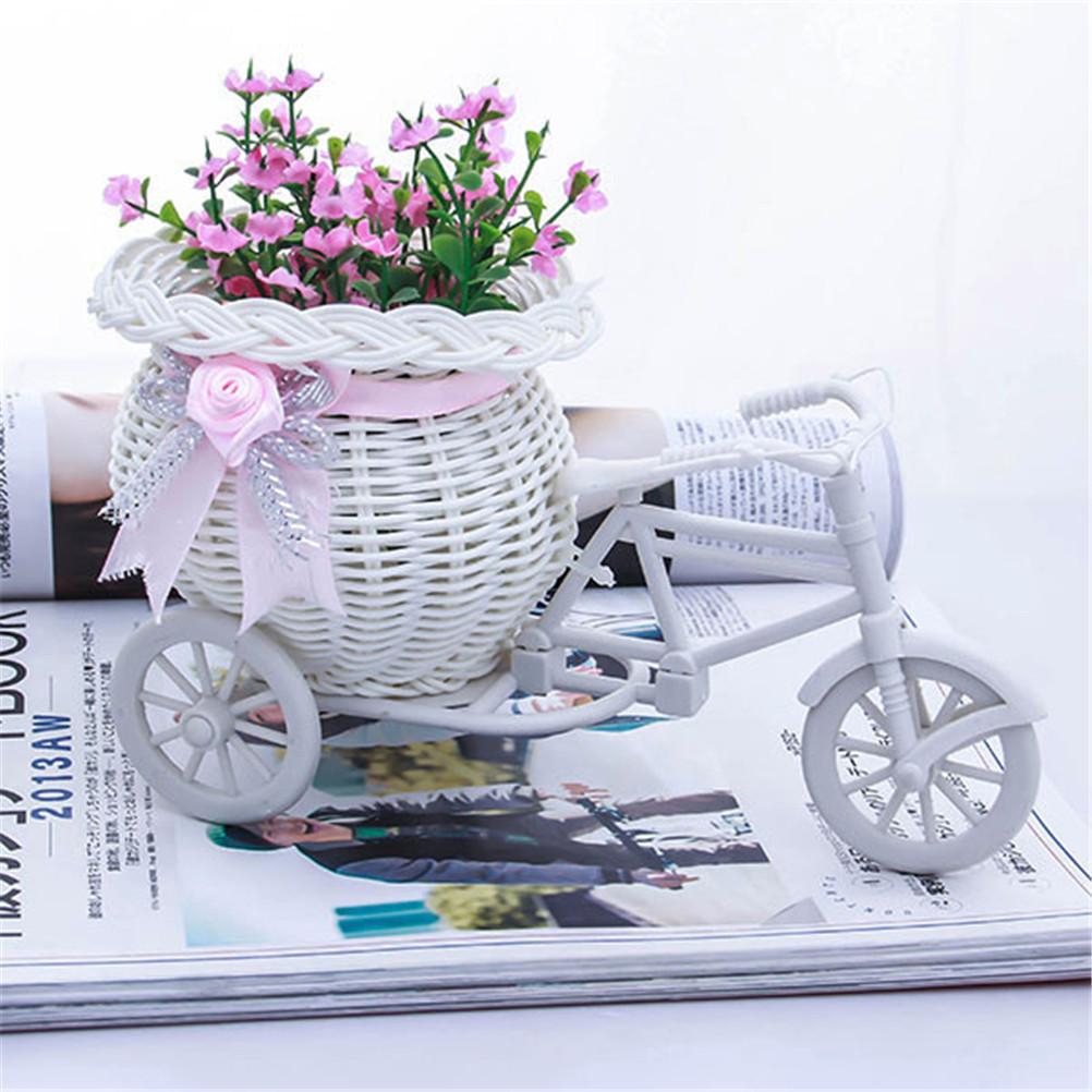 

New Plastic Excellent White Tricycle Bike Flower Basket Container For Flower Plant Home Decor Vase Weddding Decoration 22*11cm