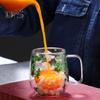 250ml Double Walled Glass Mug Clear Floral Wide Mouth Cup with Handle Insulated Coffee Tumbler for Coffee Tea Chocolates