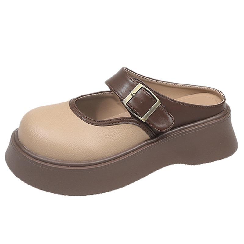 Soft leather platform half slippers women's wear new spring and autumn Mary Jane women's shoes small leather shoes women's single shoes