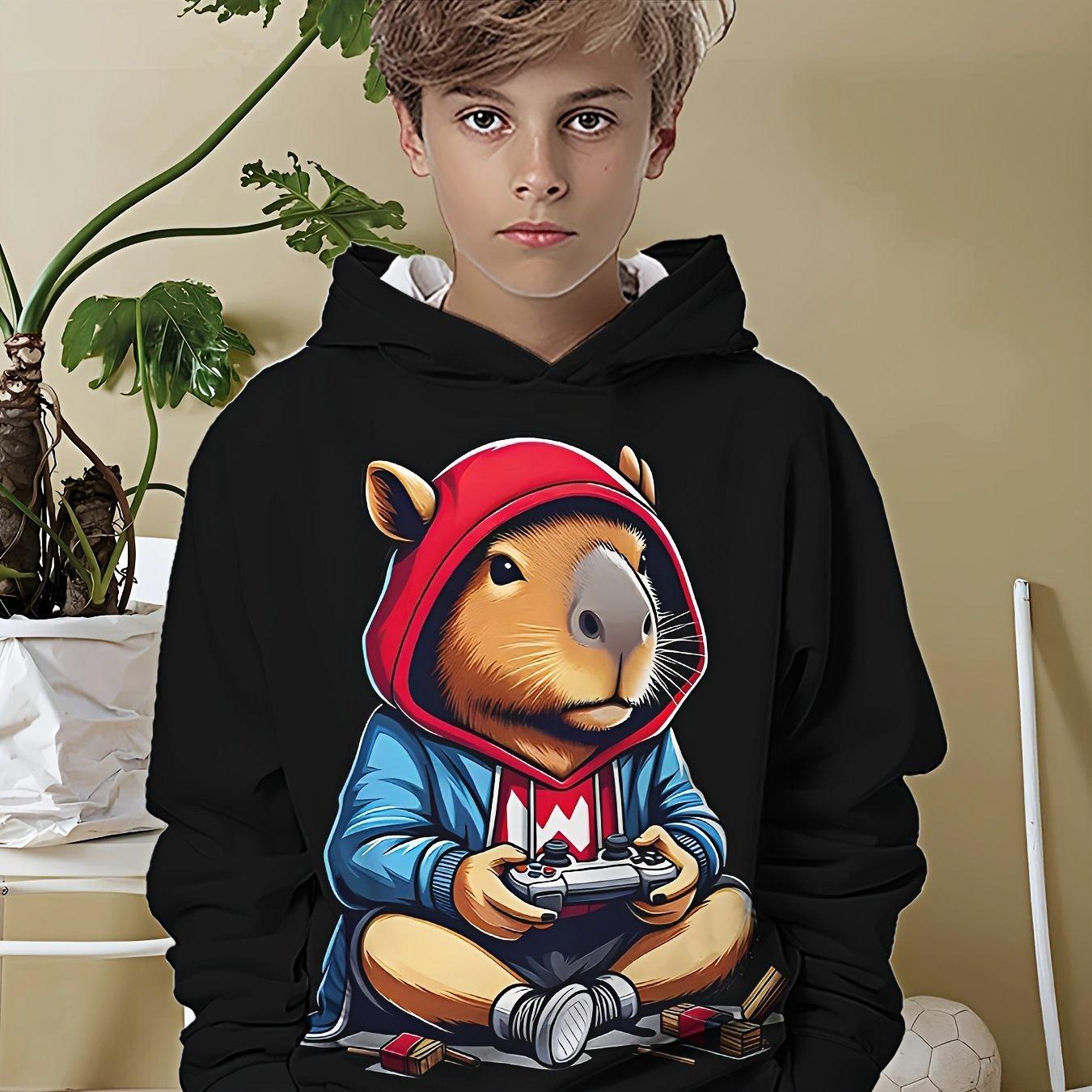 

Boys hooded sweatshirt with casual, fashionable, cute Capibala pattern 3D LONG 13-14Y