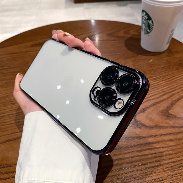 Luxury Plating Transparent Case For Iphone 14 13 12 11 Pro Max X Xs Xr 7 8 Plus Se Camera Glass Defender Shockproof Square Cover