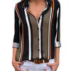 Women Casual Long Sleeve Button Down Shirt Vertical Stripe Pattern Relaxed Fit Lightweight Blouse with Roll-Up Sleeves for Everyday Wear