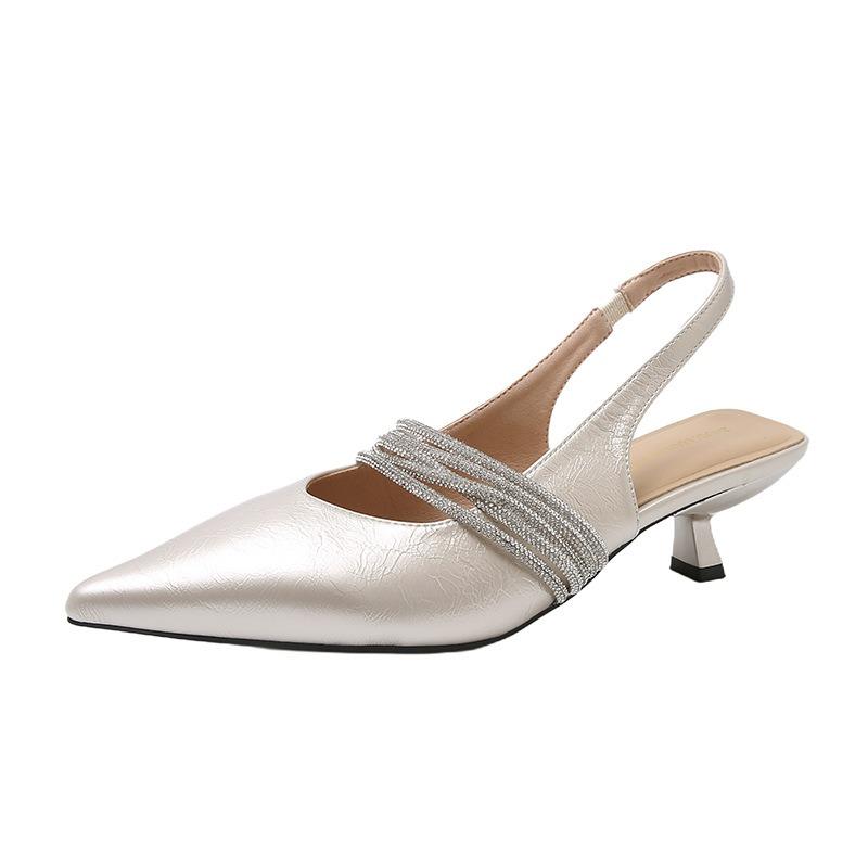 Rhinestone Bag Head Fashion Sandals Women's Thin Heels Spring and Summer New Low Heels Pointed Single Shoes Empty High Heels