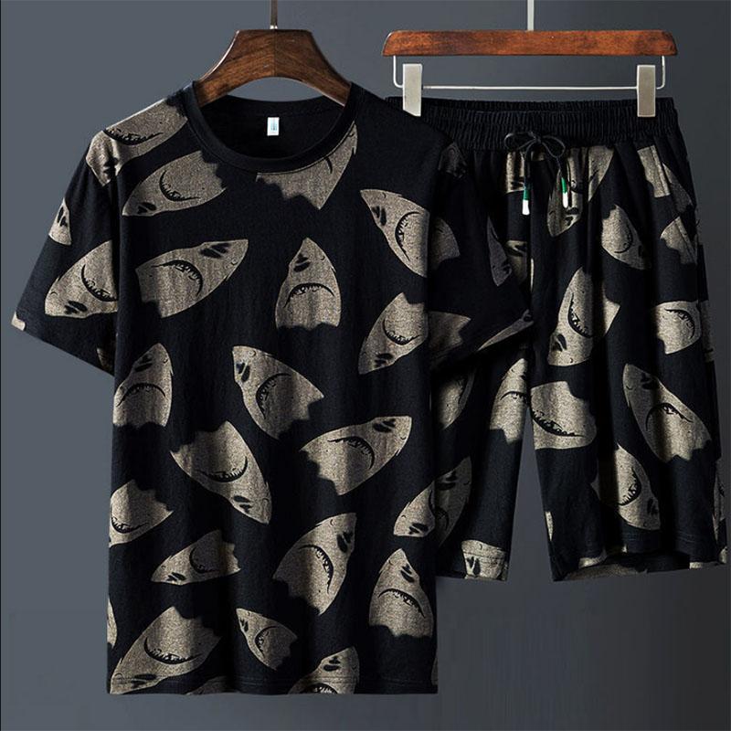 Pakken Heren Zomershorts Sportpakken Heren Bijpassende Bedrukking Trend Studenten T-shirts Korte Mouwen Kledingset XXXL black