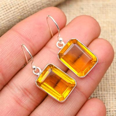 Honey Topaz Gemstone Handmade 925 Solid Sterling Silver Jewelry Earrings For Women