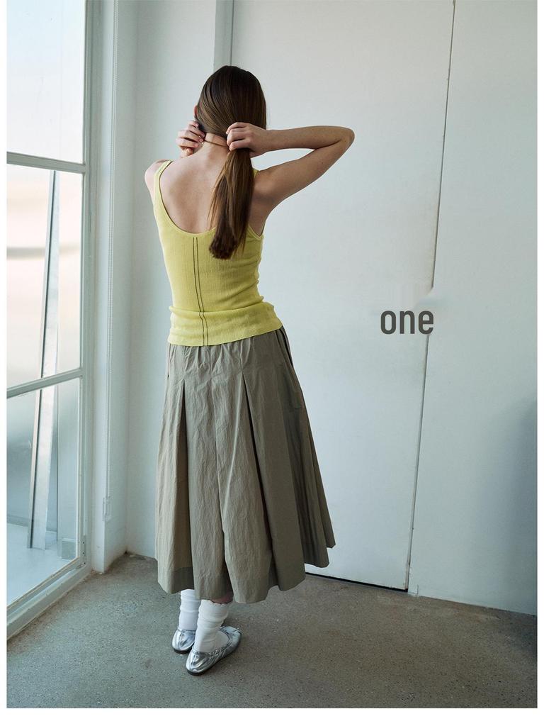 Spring Casual Tencel Linen Rib Knit Tank Top - Women’s Versatile Solid Color