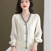 V-neck Patchwork Women's Short, Stylish, Thin Long-sleeved Top