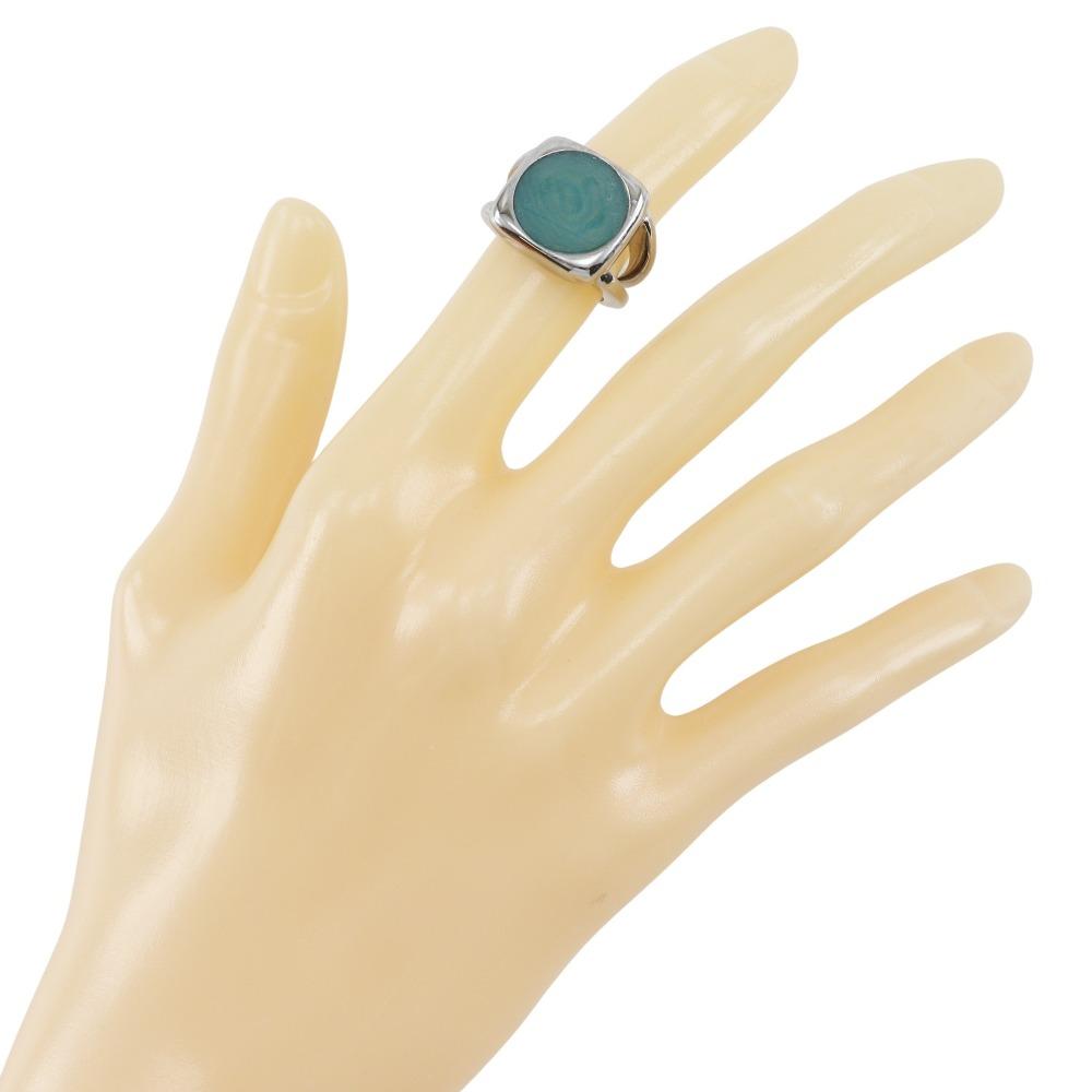 Hermes Corozo Ring Silver/Green Metallic #5.6(US Size) 10.1g Women Used