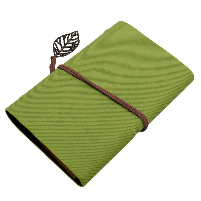 Women Men Vintage Travel Writing Journal Notebook Refillable PU Leather Diary Books with Leaf Pendant Strap