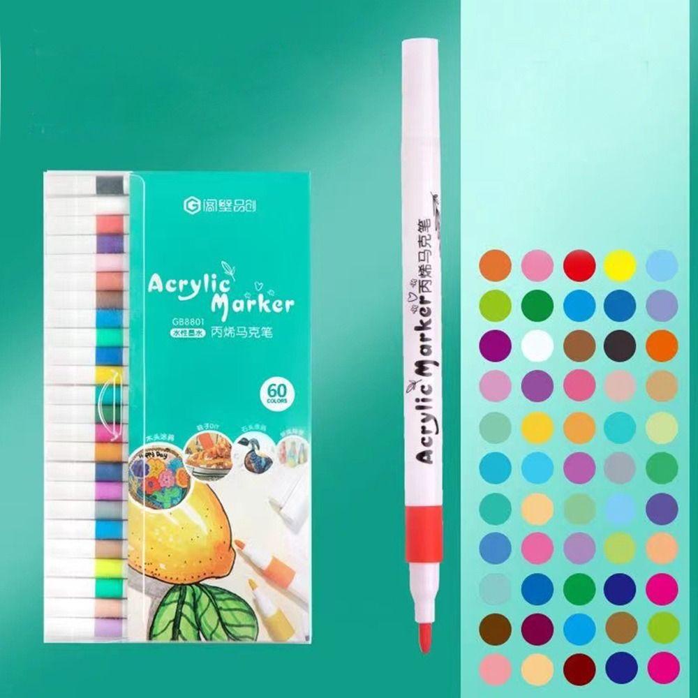 Waterproof 12/24/36/48/60 Colors Acrylic Marker Drawing Multicolor Markers Brush Pens Set  School