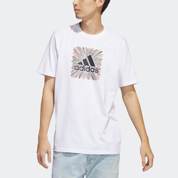 Adidas Logo Embroidered Print Round Neck Short Sleeve T-Shirt Men Tops White HR8071