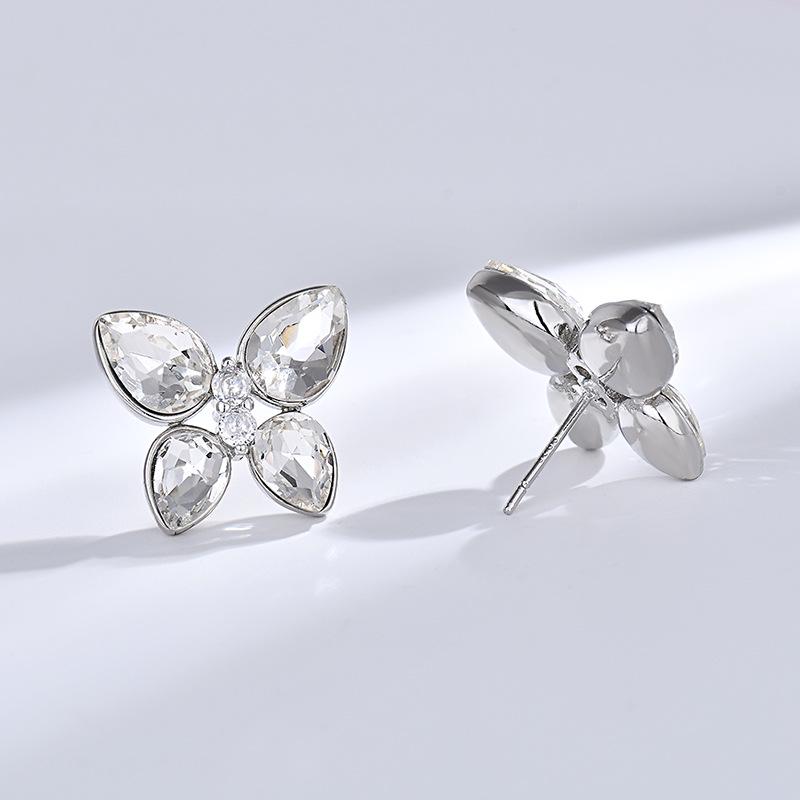 Серьги-пусеты с кристаллами циркония в виде бабочек - Элегантный дизайн в виде капли воды для женщин