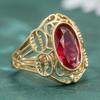 Gorgeous Vintage Hand Carved Synthetic Ruby Hollowed Golden Ring for Women's Elegant Temperament Banquet Festival Jewelry Crafts