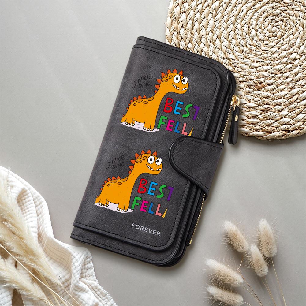 Cute Dinosaur Pattern Long Wallet Ladies PU Leather Multi-card Slot Coin Purse Fashion Portable Clutch Wallet for Women