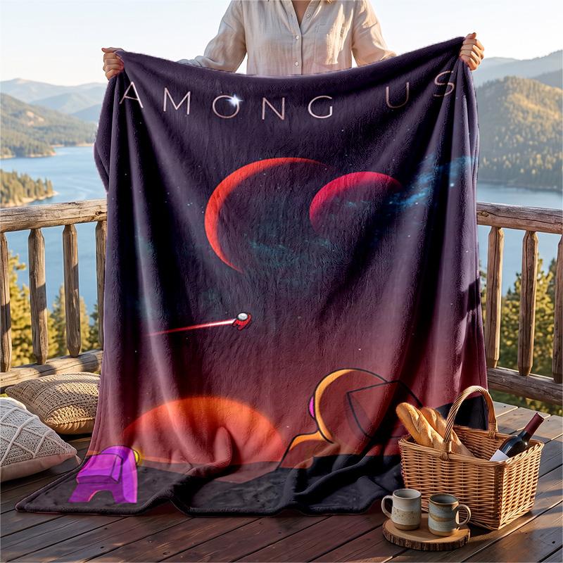Warm Flannel Blanket Among Us Pattern, Lightweight Comfortable Throw Blanket for Bed Sofa Use