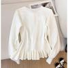 Autumn Winter Women's Knit Pullover with Waist Tie and Flounce Design Casual Sweet Sweater