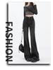 Women's Black-Gray Micro-Flared Jeans, Plus Size, Floor-Length, 2024 Autumn/Winter Trendy Horseshoe Style