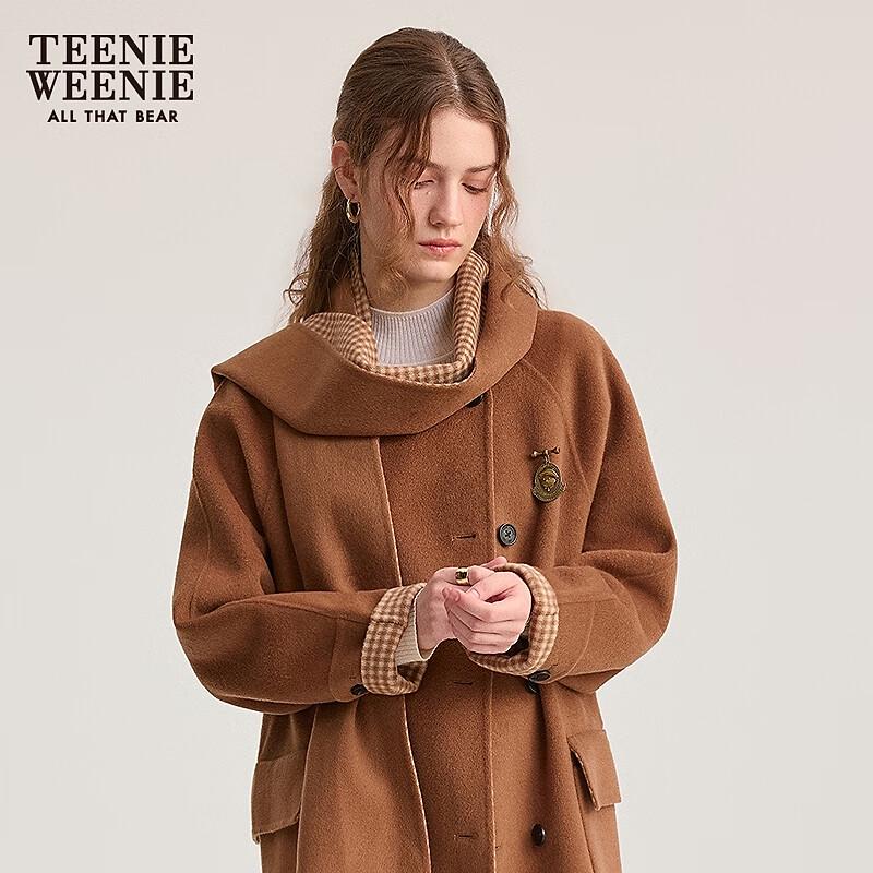 Teenie Weenie Women's Wool Blend Scarf Collar Overcoat