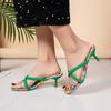 Women's Stiletto Slippers Summer New Square Head Open Toe Crystal with Fine Strap Anti-slip Wear-resistant High Heels