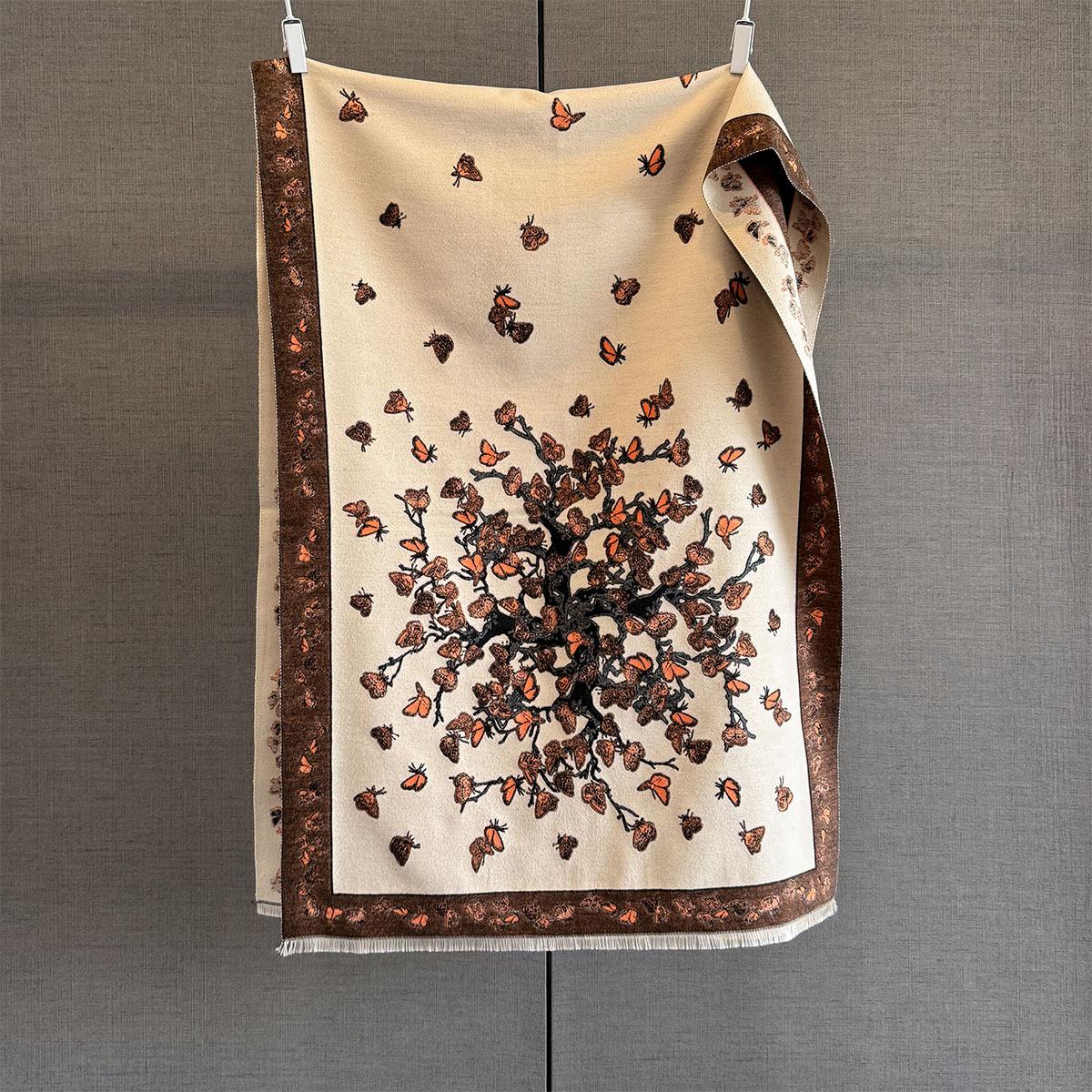 

Autumn and winter new versatile imitation cashmere scarf female dead tree butterfly print warm scarf shawl 66*192cm