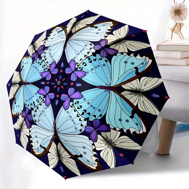 1pc Butterfly Mandala Automatic Open/close Folding Umbrella, Compact Portable Travel Umbrella, Perfect Birthday/Christmas, Cute Umbrella, Du