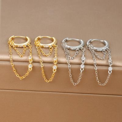 New Arrival Double Chains Long Tassel Drop Earrings For Women Korean Stainless Steel Zircon Hanging Earring Piercing Jewelry