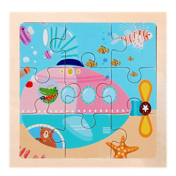 New 9 Piece Montessori Wooden Puzzle Cartoon Dinosaur Transportation Jigsaw 3d Puzzle Early Learning Educational Toys for Kids