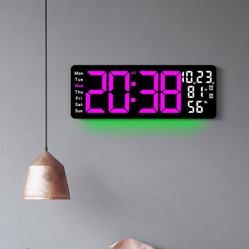 17.3Inch LED Digital Clock with Auto Brightness Adjustment and Time Management Alarm Temperature Date Week Display