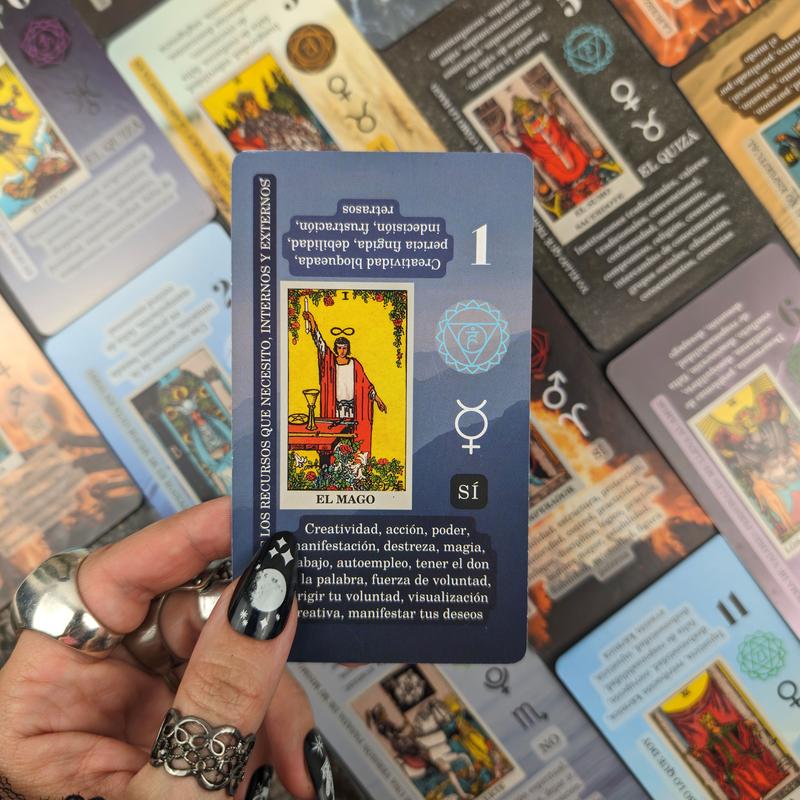 Spanish Edition Learning Tarot Card Deck for Beginners with Meanings On Them Including Chakras, Planets, Zodiac, Elements, Yes or No