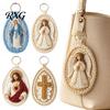Spiritual Gift for Men Handmade Crochet Marian Keychain, Religious Virgin Mary Charm with Handcrafted Blue White Yarn Catholic Christian Inspirational