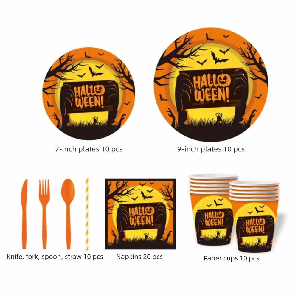 Pumpkin Pattern Disposable Plate Cup Set Decorative Disposable Utensils Set Home