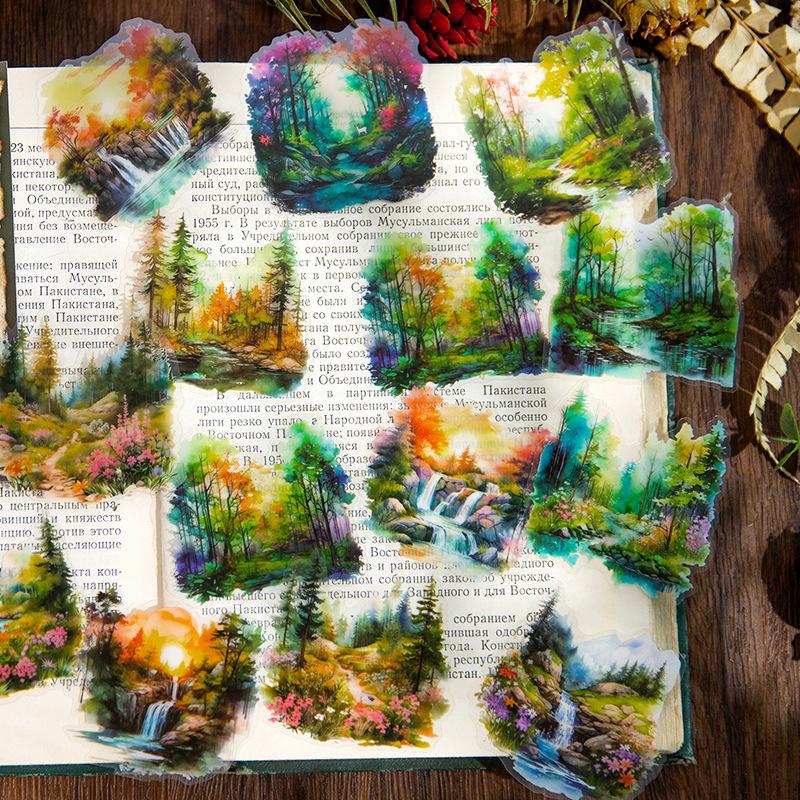 Vintage Nature Sticker Pack 30pcs Scenic Landscape Plant Decorative Stickers for Journals Scrapbooking Crafting and DIY Projects