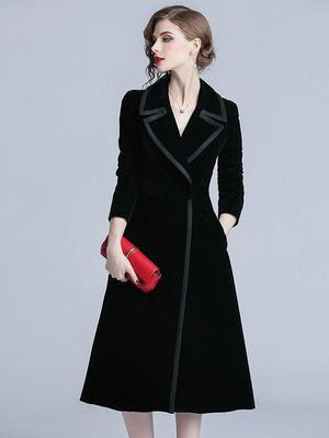 Ευρωπαϊκή μόδα διασημοτήτων, μαύρη βελούδινη καμπαρντίνα μεσαίου μήκους για γυναίκες - Νέο στυλ θεάς άνοιξης και φθινοπώρου