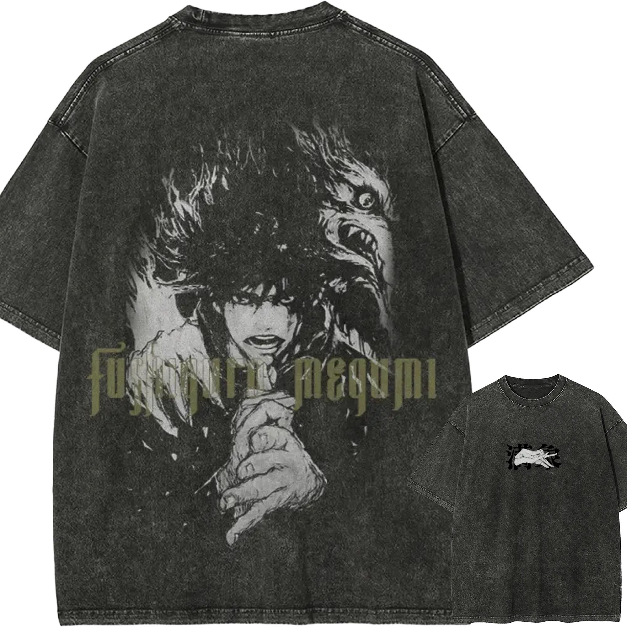 Megumi Fushiguro Domain T-shirt Jujutsu Kaisen Chimera Shadow Garden T Vintage Washed Oversized Retro Anime Harajuku Streetwear M