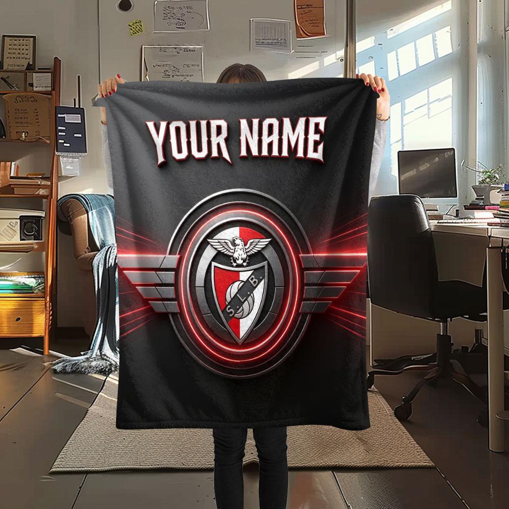 Custom Name,S.L. Benfica Printed Flannel Blanket, Soft Throw for Bedroom Sofa, Washable, Christmas Present, Great Gift.