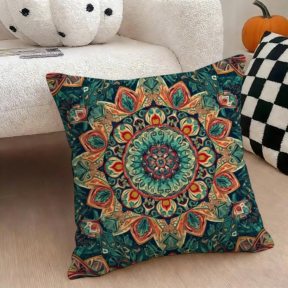 Mandala Style Decorative Cushion Cover Natural Linen Double Sided Print Throw Pillow Case for Sofa Couch Home Decor