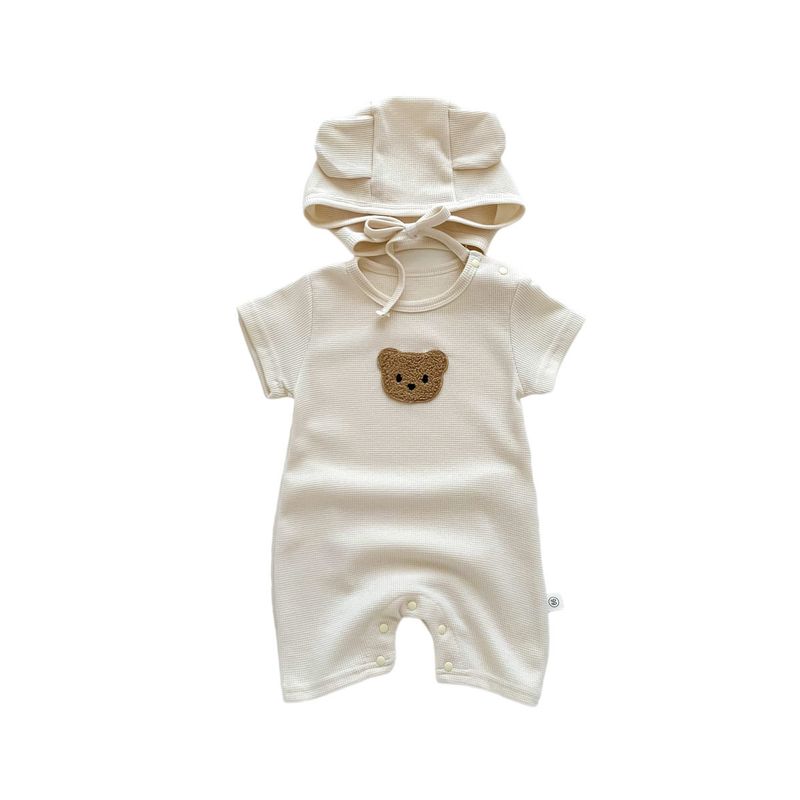 Children's Clothing, Baby Jumpsuits, Summer Waffle Bear Baby Clothes, Infant and Toddler Short-Sleeved Jumpsuits, Outerwear